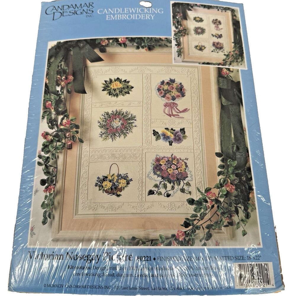 NIP Candamar Victorian Nosegay 14”x18” Candlewicking Embroidery Kit Sealed